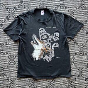Vintage Wolf T-Shirt Mens Large Black Nature Animal Vancouver Canada Outdoors